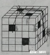 边为5的正方体，每个面上有两个边为1的贯通孔，求正方体表面积