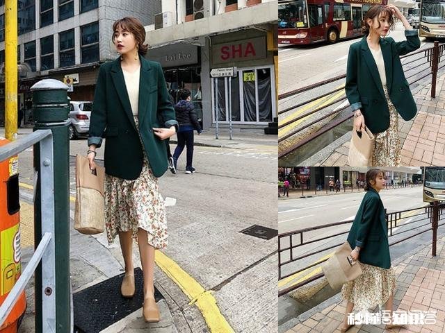 下身穿复古的长裙，上衣配小西装好看吗