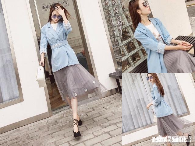 下身穿复古的长裙，上衣配小西装好看吗